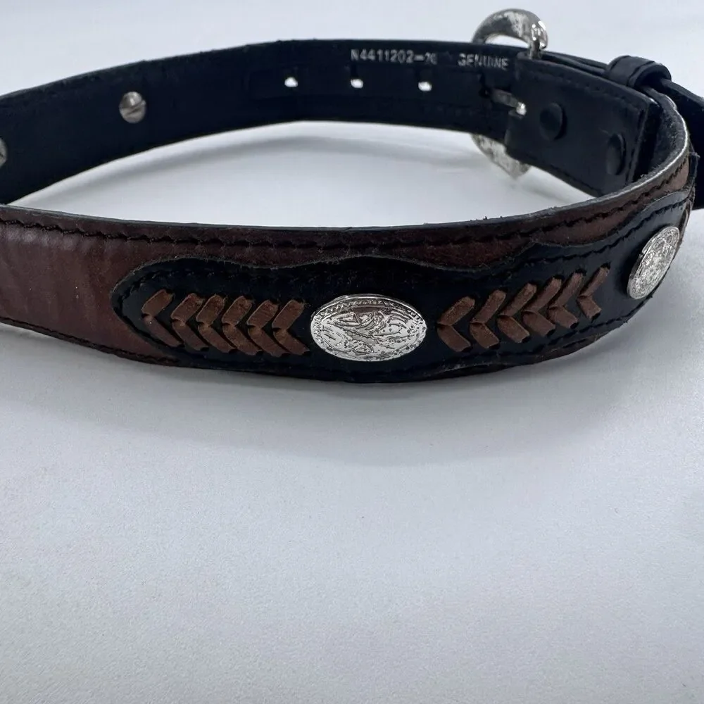 Nocona Kids Western Leather Belt Size 20 Brown Black Tooled Concho Rodeo 4411202